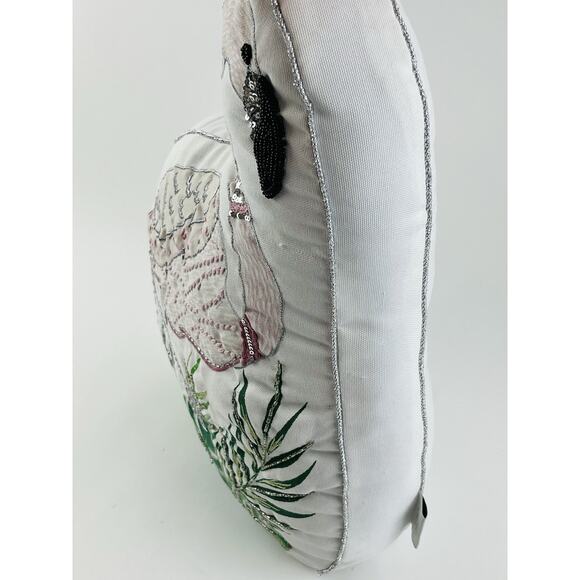 Accent Throw Pillow Beaded Flamingo Tropical Home Decor 19" Pink Monstera Leaf - Picture 5 of 15